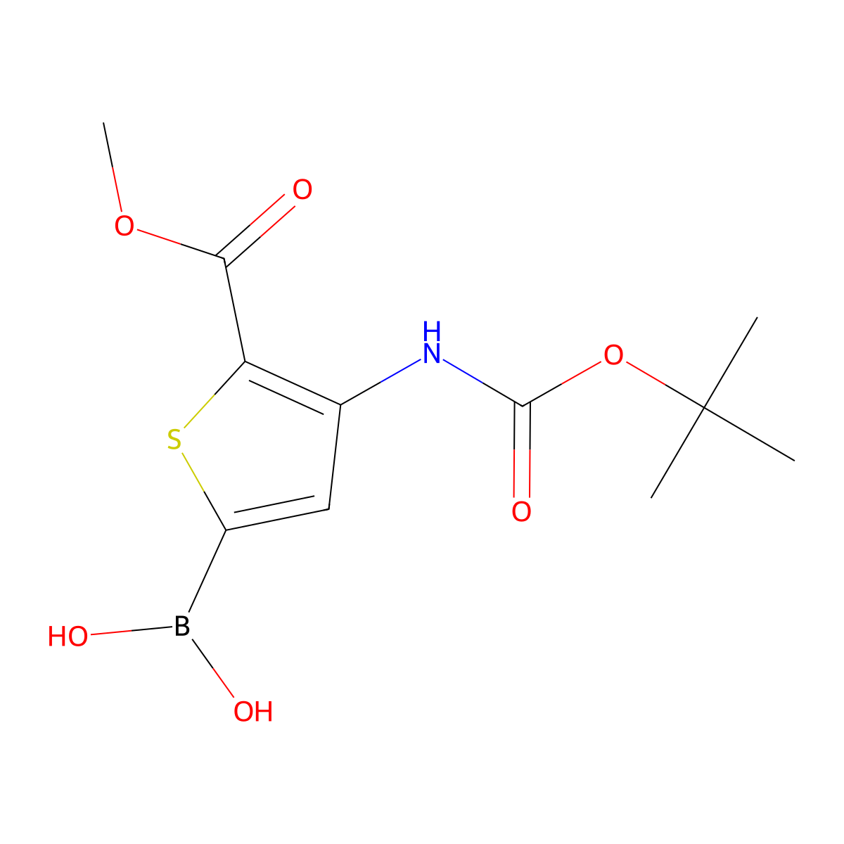 (4-((tert-Butoxycarbonyl)amino)-5-(methoxycarbonyl)thiophen-2-yl)boronic acid molecular structure, CAS 2377608-25-6