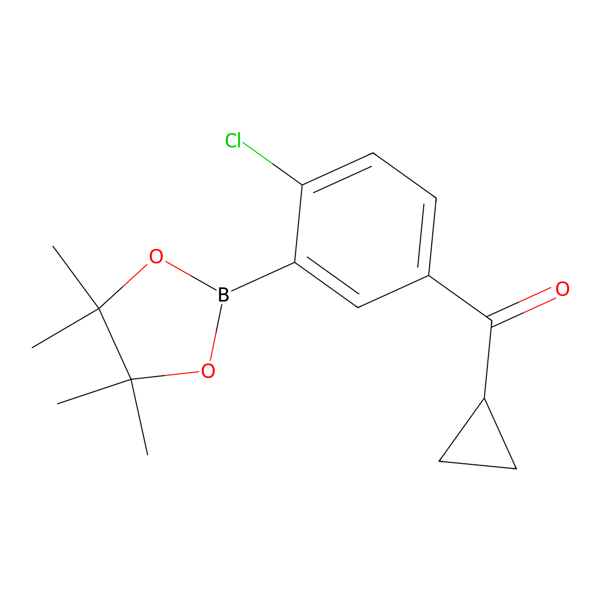 (4-Chloro-3-(4,4,5,5-tetramethyl-1,3,2-dioxaborolan-2-yl)phenyl)(cyclopropyl)methanone molecular structure, CAS 2377608-53-0