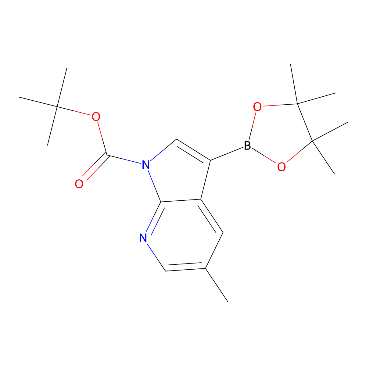 tert-Butyl 5-methyl-3-(4,4,5,5-tetramethyl-1,3,2-dioxaborolan-2-yl)-1H-pyrrolo[2,3-b]pyridine-1-carboxylate molecular structure, CAS 2377608-55-2