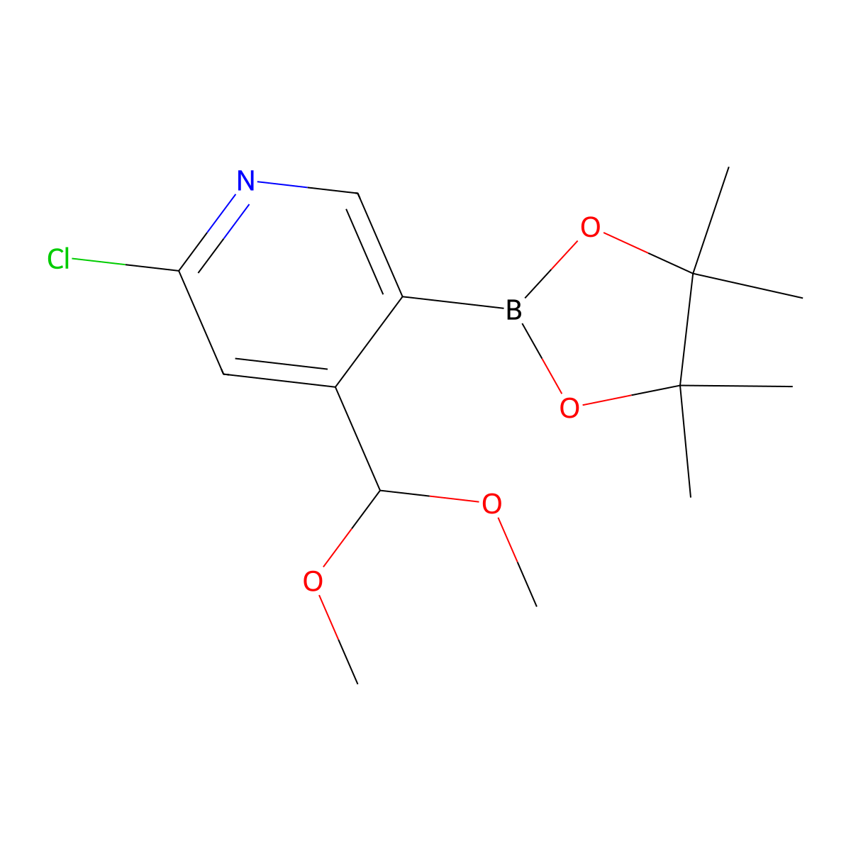 2-Chloro-4-(dimethoxymethyl)pyridine-5-boronic acid pinacol ester molecular structure, CAS 2377608-86-9