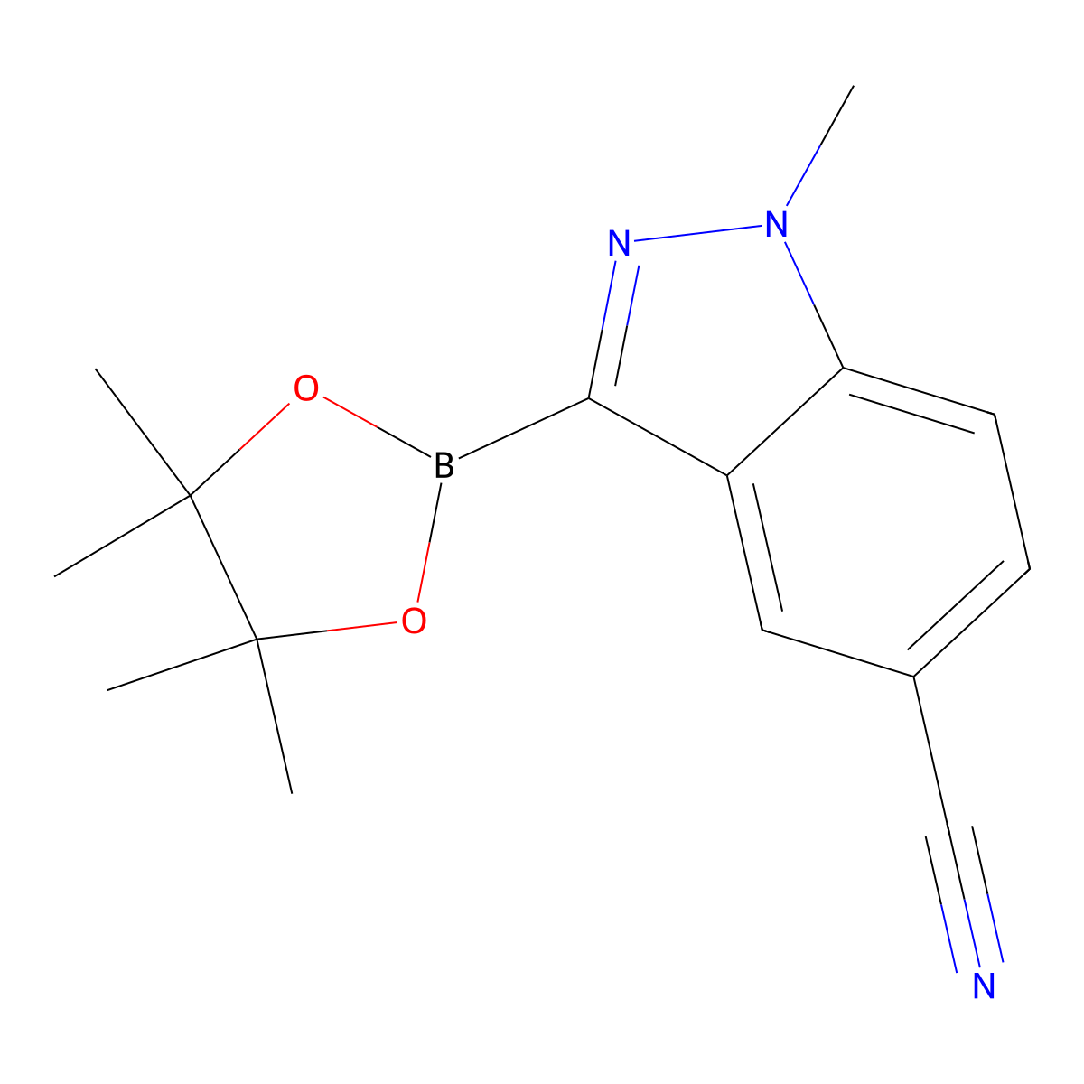 1-Methyl-3-(4,4,5,5-tetramethyl-1,3,2-dioxaborolan-2-YL)-indazole-5-carbonitrile molecular structure, CAS 2377609-00-0