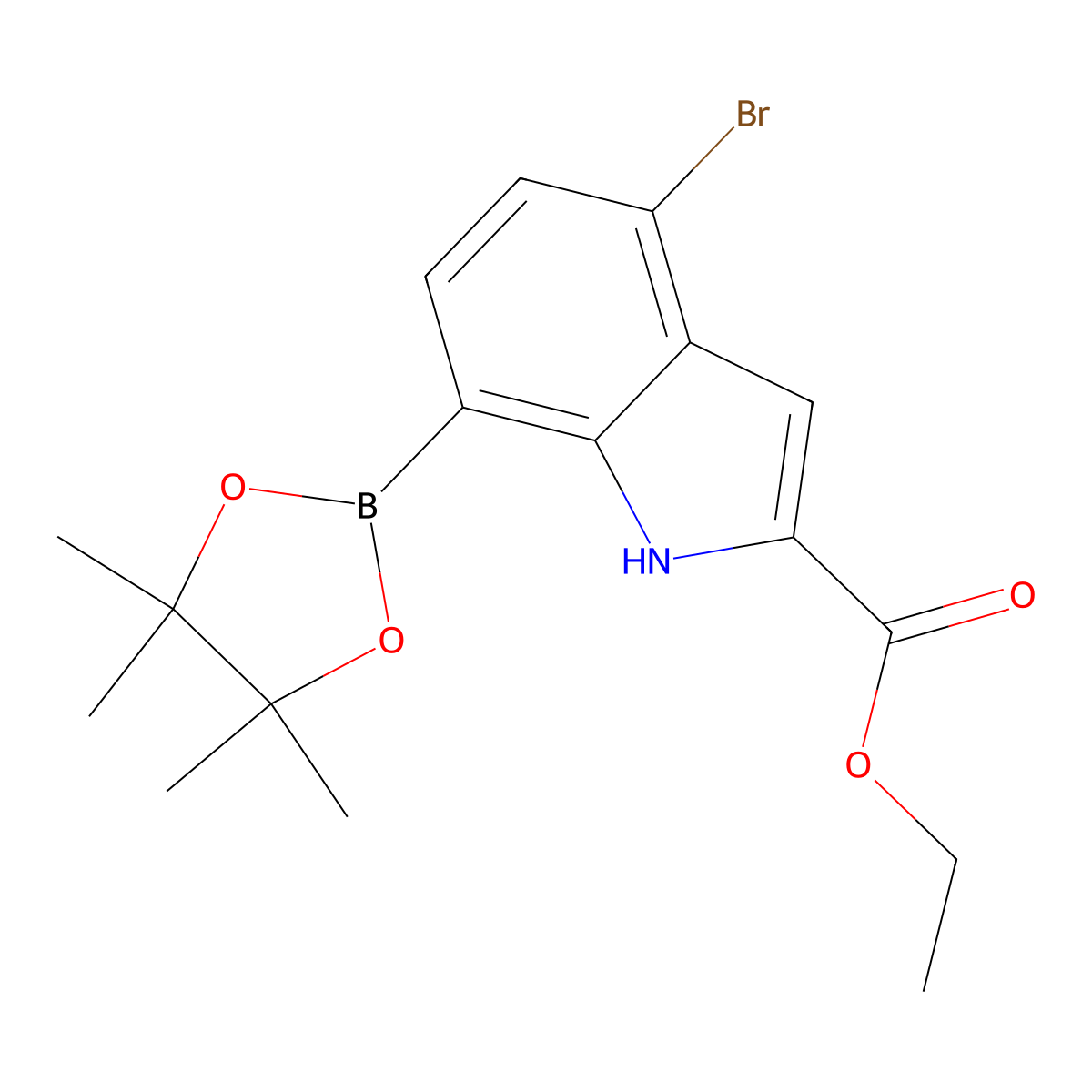 Ethyl 4-bromo-7-(4,4,5,5-tetramethyl-1,3,2-dioxaborolan-2-yl)-1H-indole-2-carboxylate molecular structure, CAS 2377609-01-1