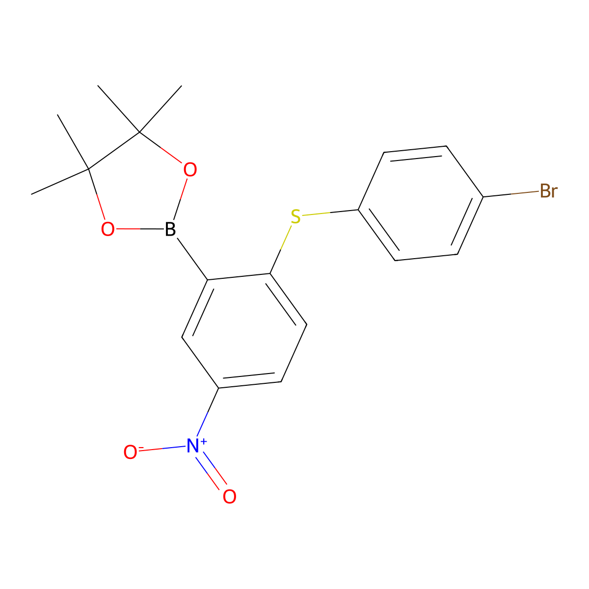 2-(4-Bromophenylthio)-5-nitrophenylboronic acid pinacol ester molecular structure, CAS 2377609-06-6