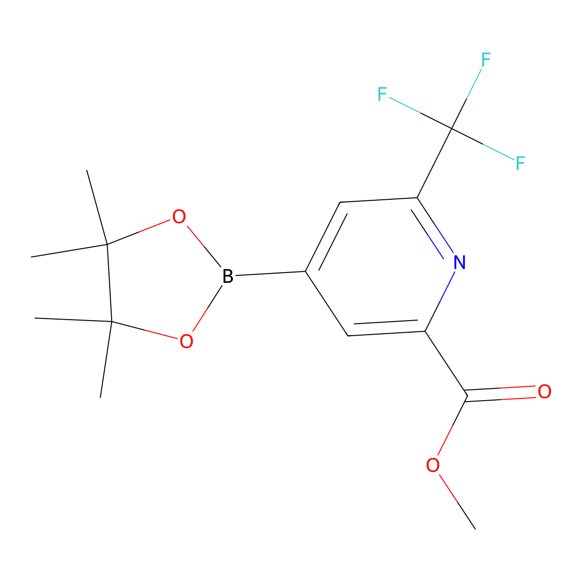 Methyl 4-(tetramethyl-1,3,2-dioxaborolan-2-yl)-6-(trifluoromethyl)pyridine-2-carboxylate molecular structure, CAS 2377609-07-7