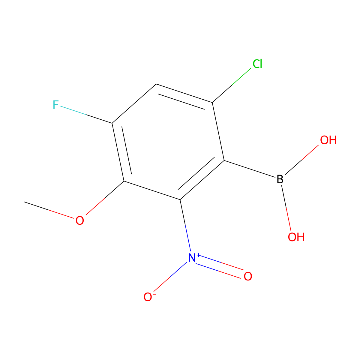 6-Chloro-4-fluoro-3-methoxy-2-nitrophenylboronic acid molecular structure, CAS 2377609-08-8