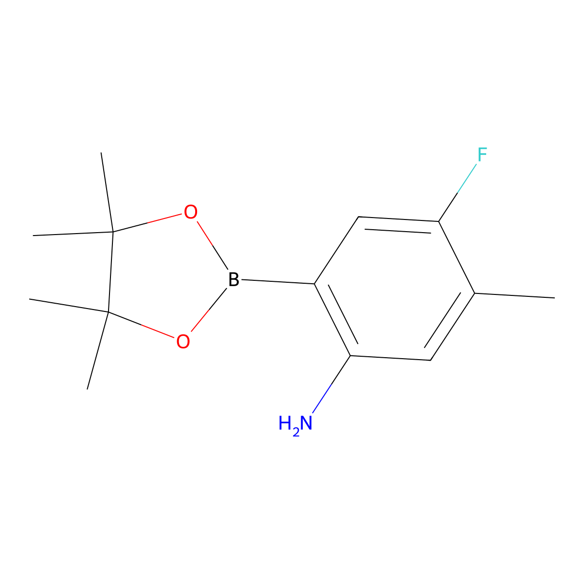 4-Fluoro-5-methyl-2-(4,4,5,5-tetramethyl-1,3,2-dioxaborolan-2-yl)aniline molecular structure, CAS 2377609-12-4