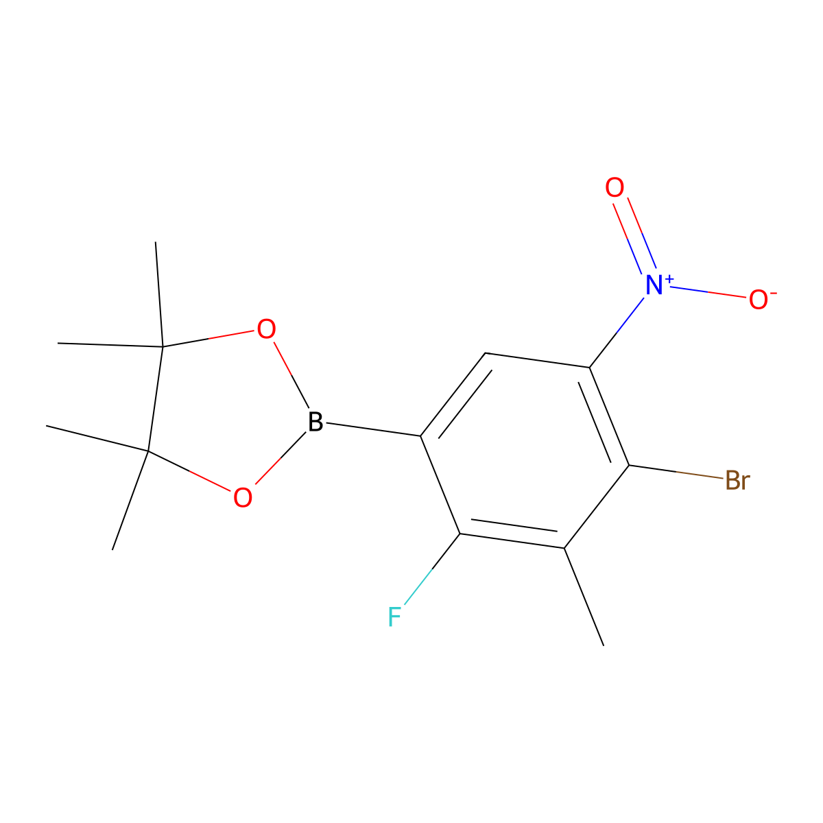 4-Bromo-2-fluoro-3-methyl-5-nitrophenylboronic acid pinacol ester molecular structure, CAS 2377609-19-1