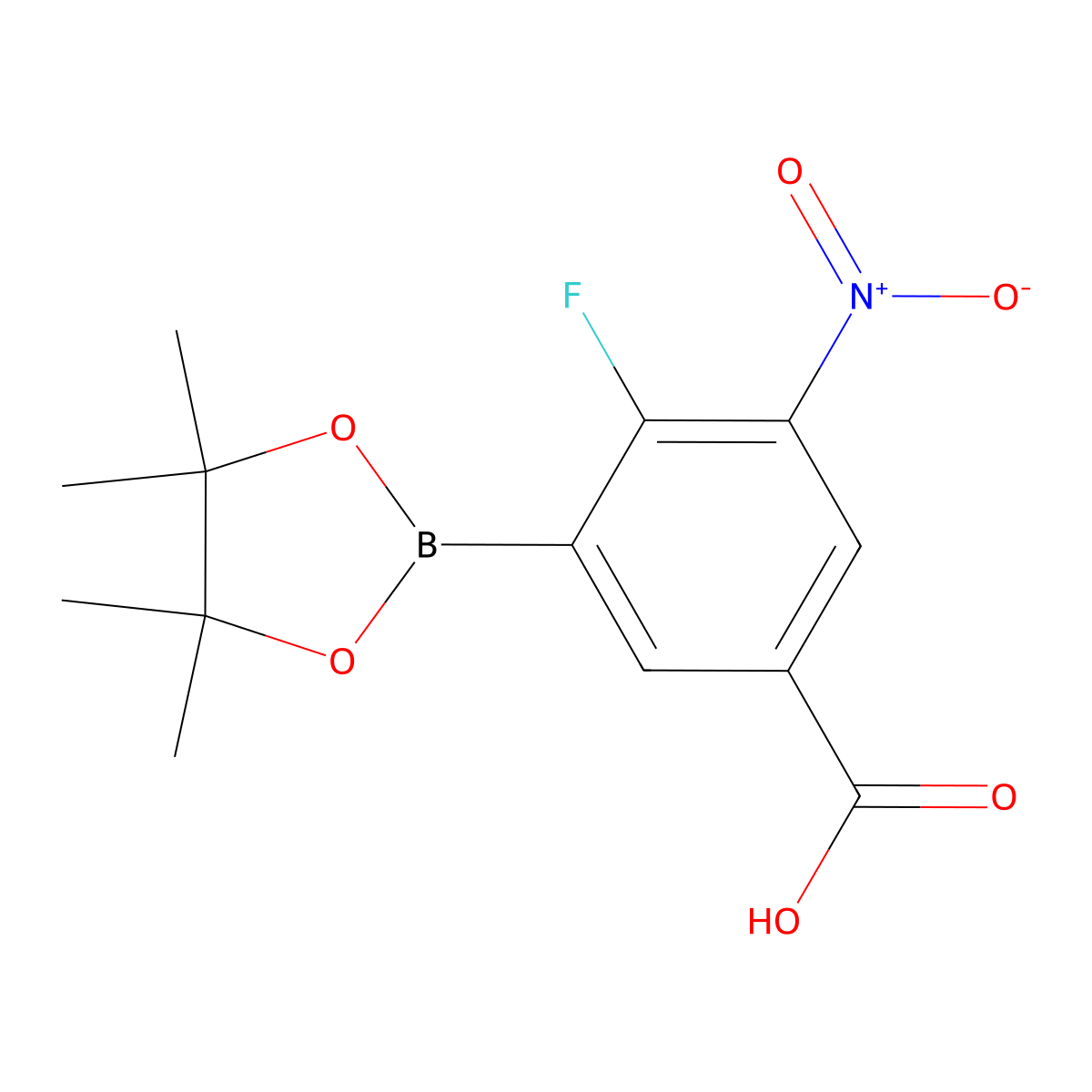 4-Fluoro-3-nitro-5-(tetramethyl-1,3,2-dioxaborolan-2-yl)benzoic acid molecular structure, CAS 2377609-20-4