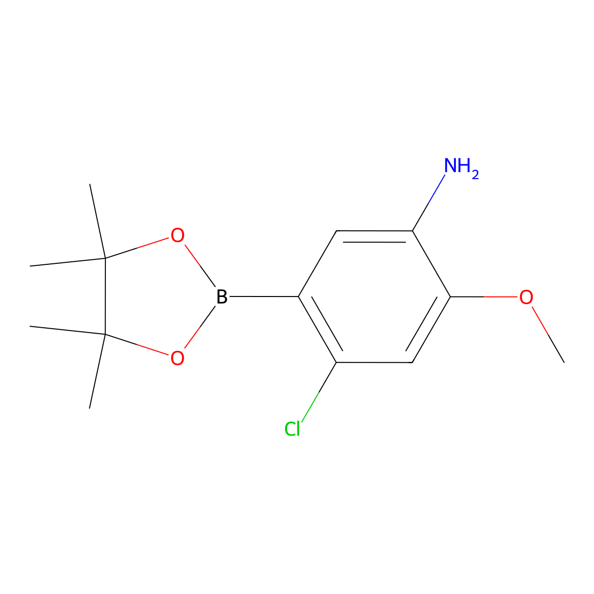 4-Chloro-2-methoxy-5-(tetramethyl-1,3,2-dioxaborolan-2-yl)aniline molecular structure, CAS 2377609-23-7