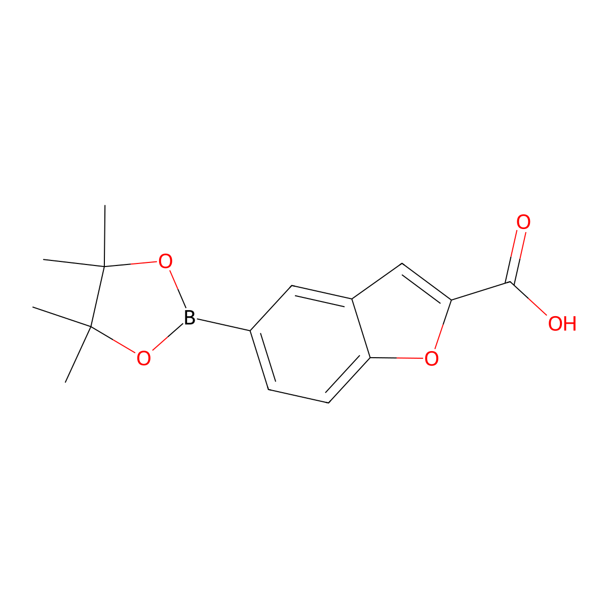 5-(Tetramethyl-1,3,2-dioxaborolan-2-yl)-1-benzofuran-2-carboxylic acid molecular structure, CAS 2377609-29-3