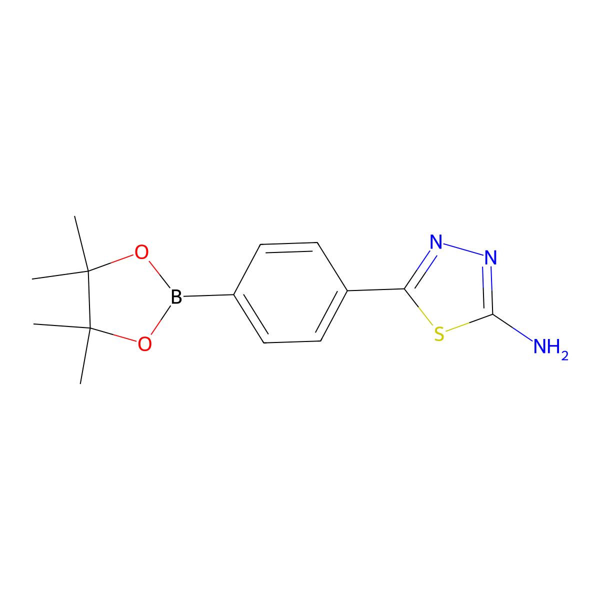 5-(4-(4,4,5,5-Tetramethyl-1,3,2-dioxaborolan-2-YL)phenyl)-1,3,4-thiadiazol-2-amine molecular structure, CAS 2377609-43-1