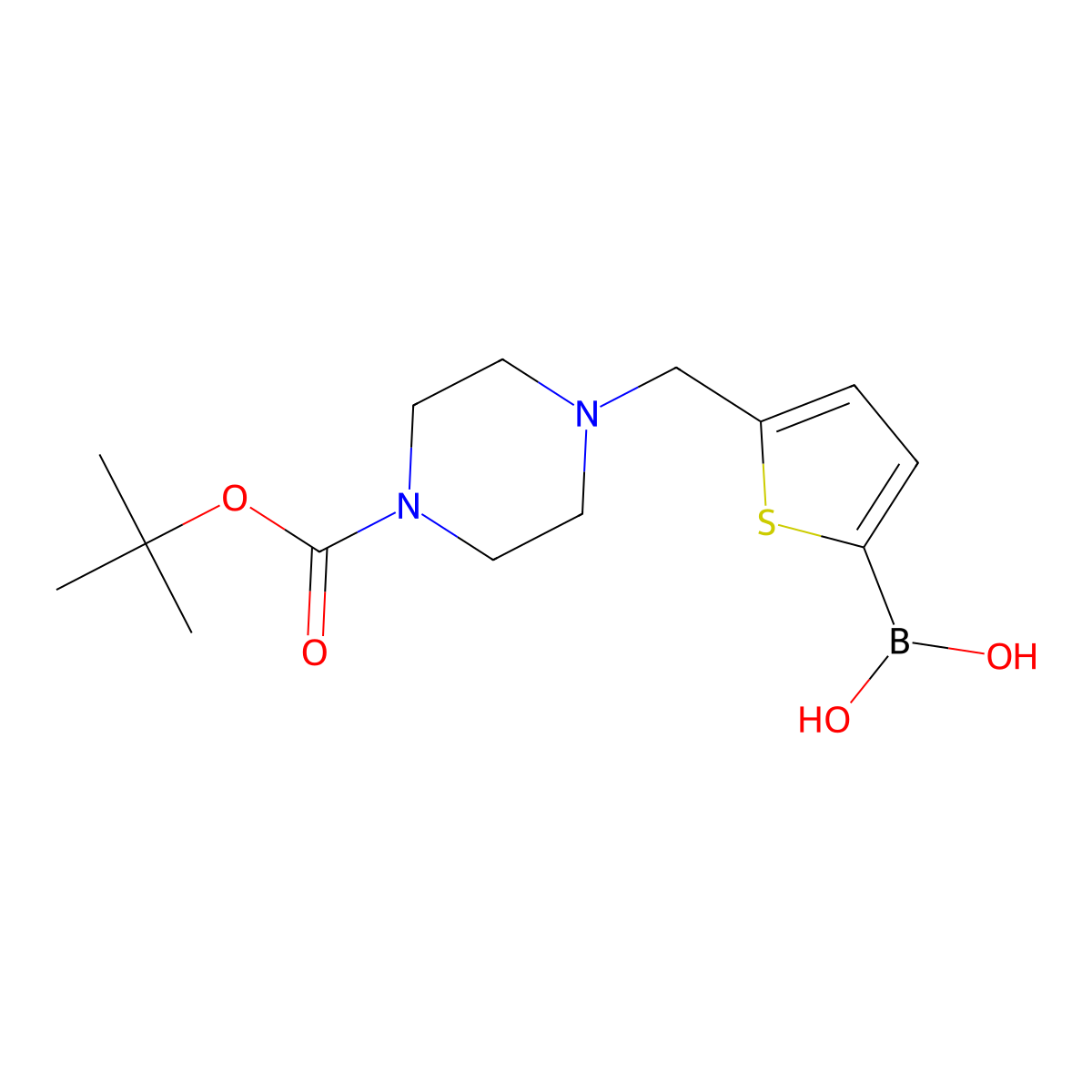 5-(4-BOC-Piperazinomethyl)thiophene-2-boronic acid molecular structure, CAS 2377609-49-7