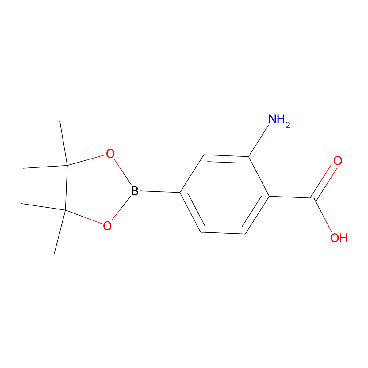 2-Amino-4-(tetramethyl-1,3,2-dioxaborolan-2-yl)benzoic acid molecular structure, CAS 2377609-54-4