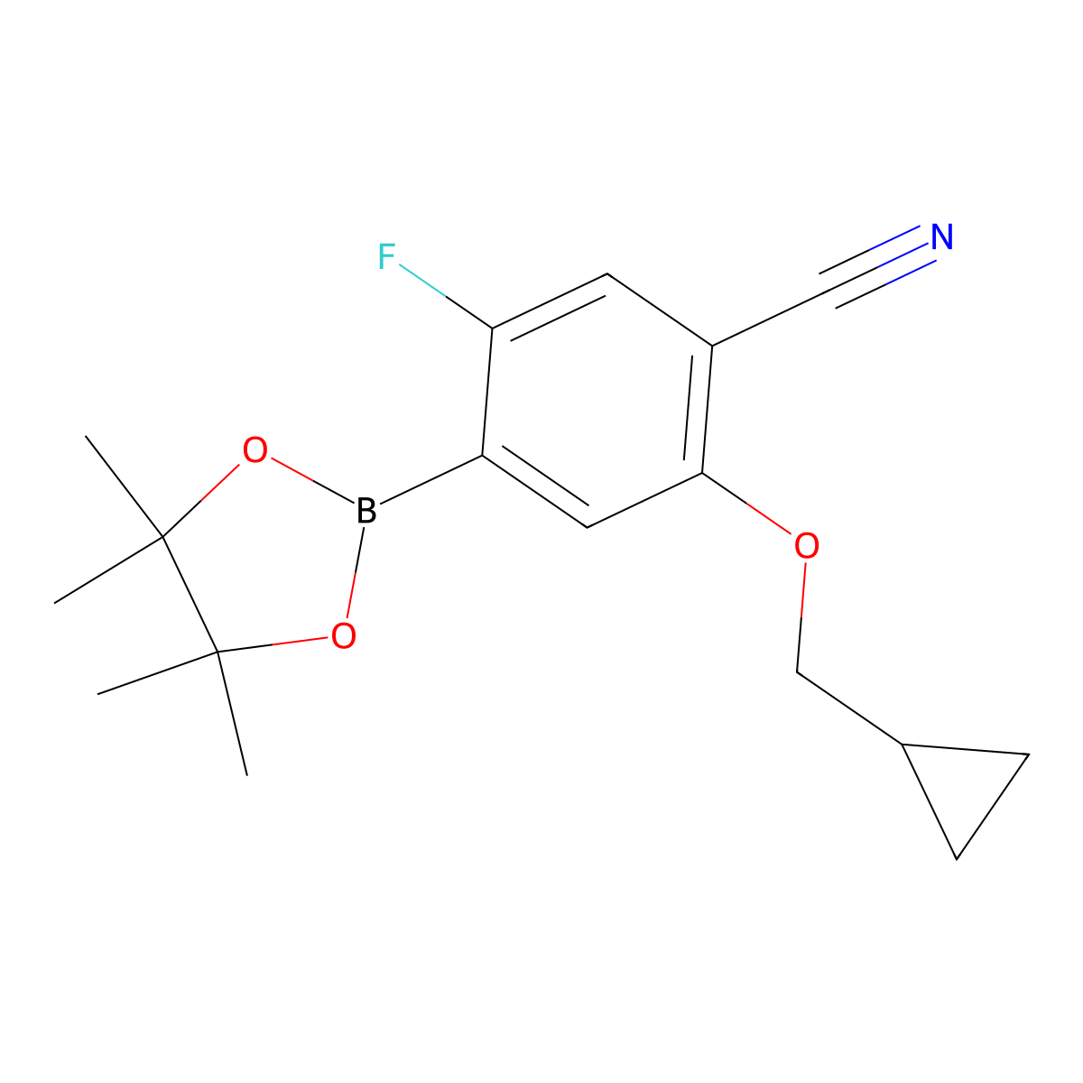 2-(Cyclopropylmethoxy)-5-fluoro-4-(4,4,5,5-tetramethyl-1,3,2-dioxaborolan-2-YL)benzonitrile molecular structure, CAS 2377609-55-5