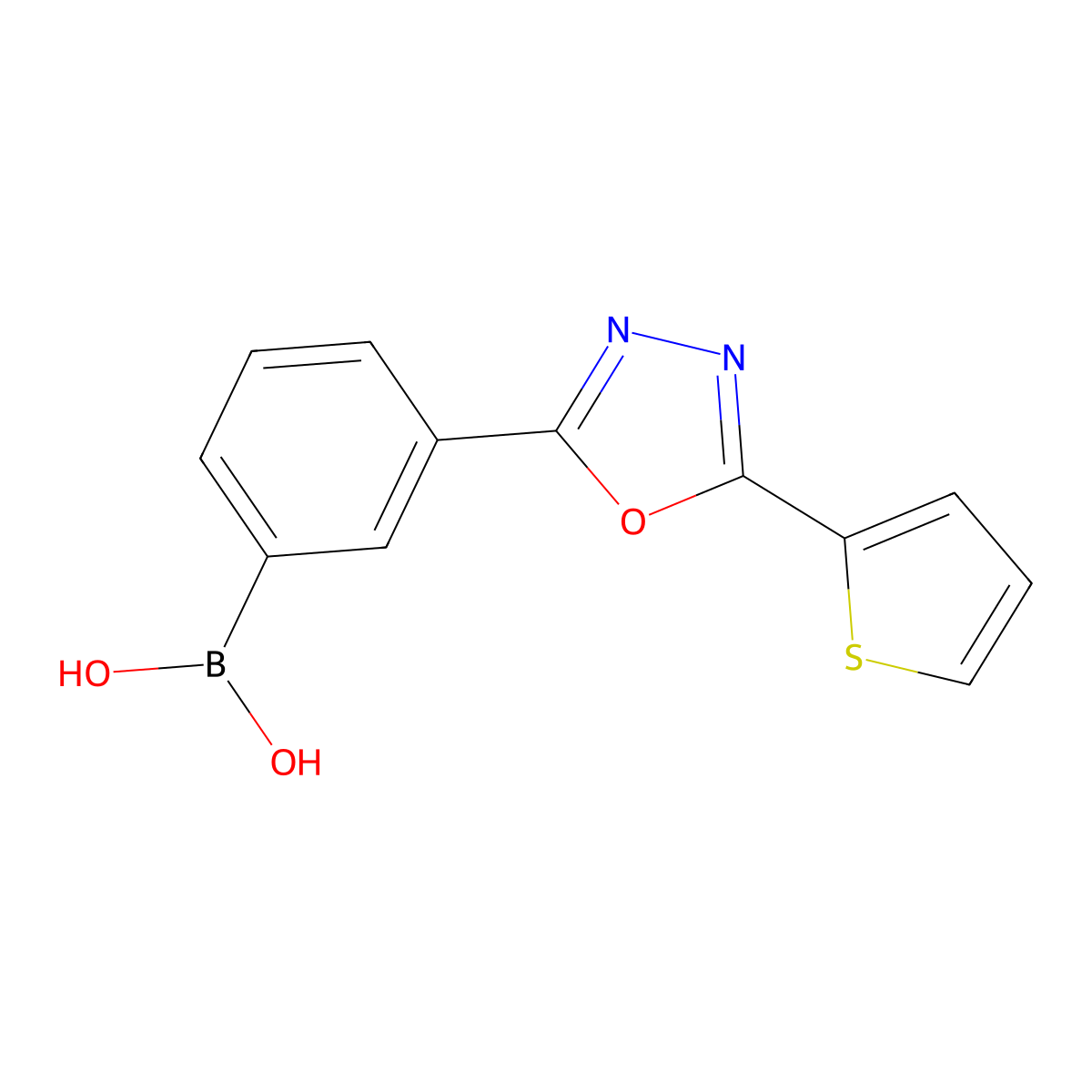 {3-[5-(Thiophen-2-yl)-1,3,4-oxadiazol-2-yl]phenyl}boronic acid molecular structure, CAS 2377609-61-3