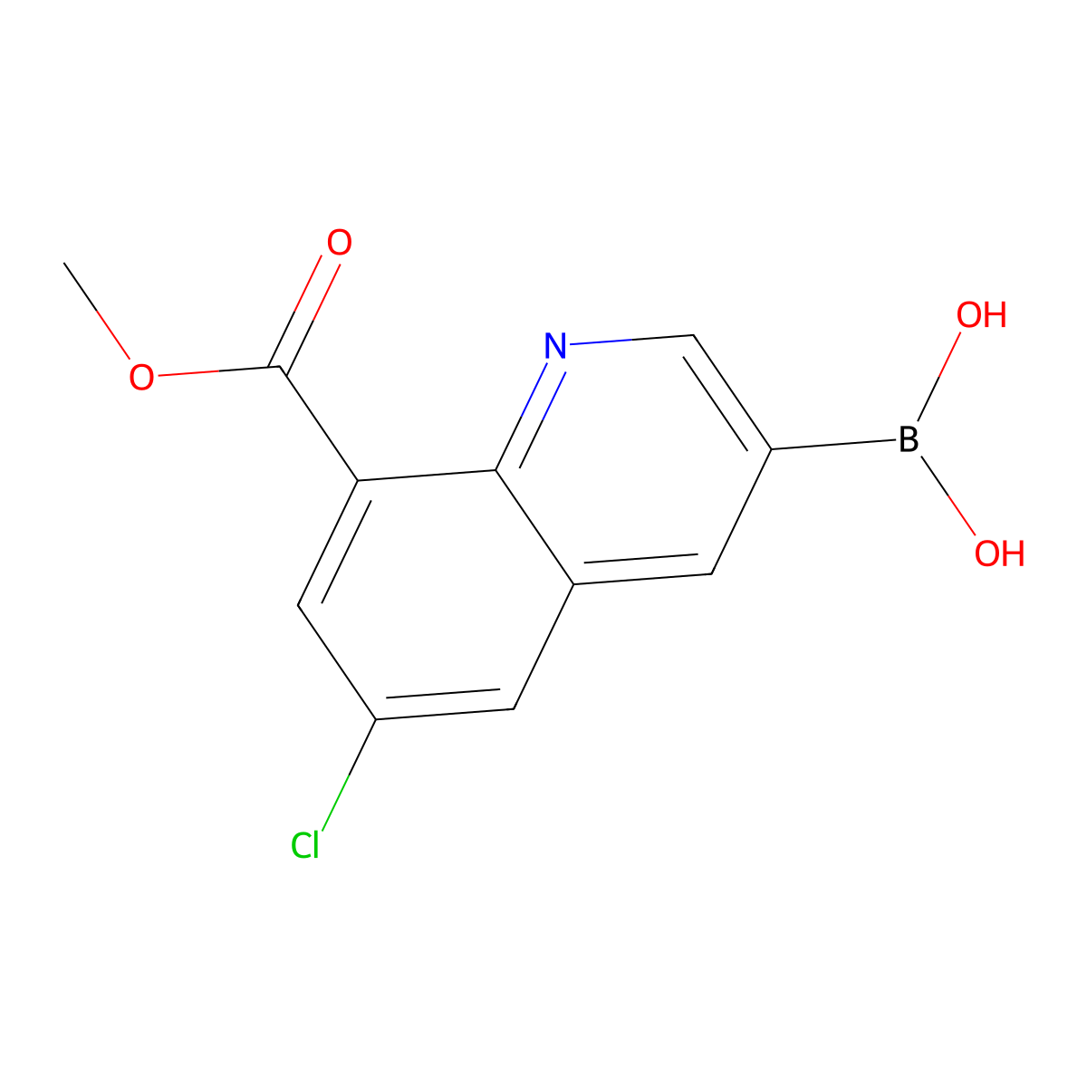 6-Chloro-8-(methoxycarbonyl)quinoline-3-boronic acid molecular structure, CAS 2377609-72-6