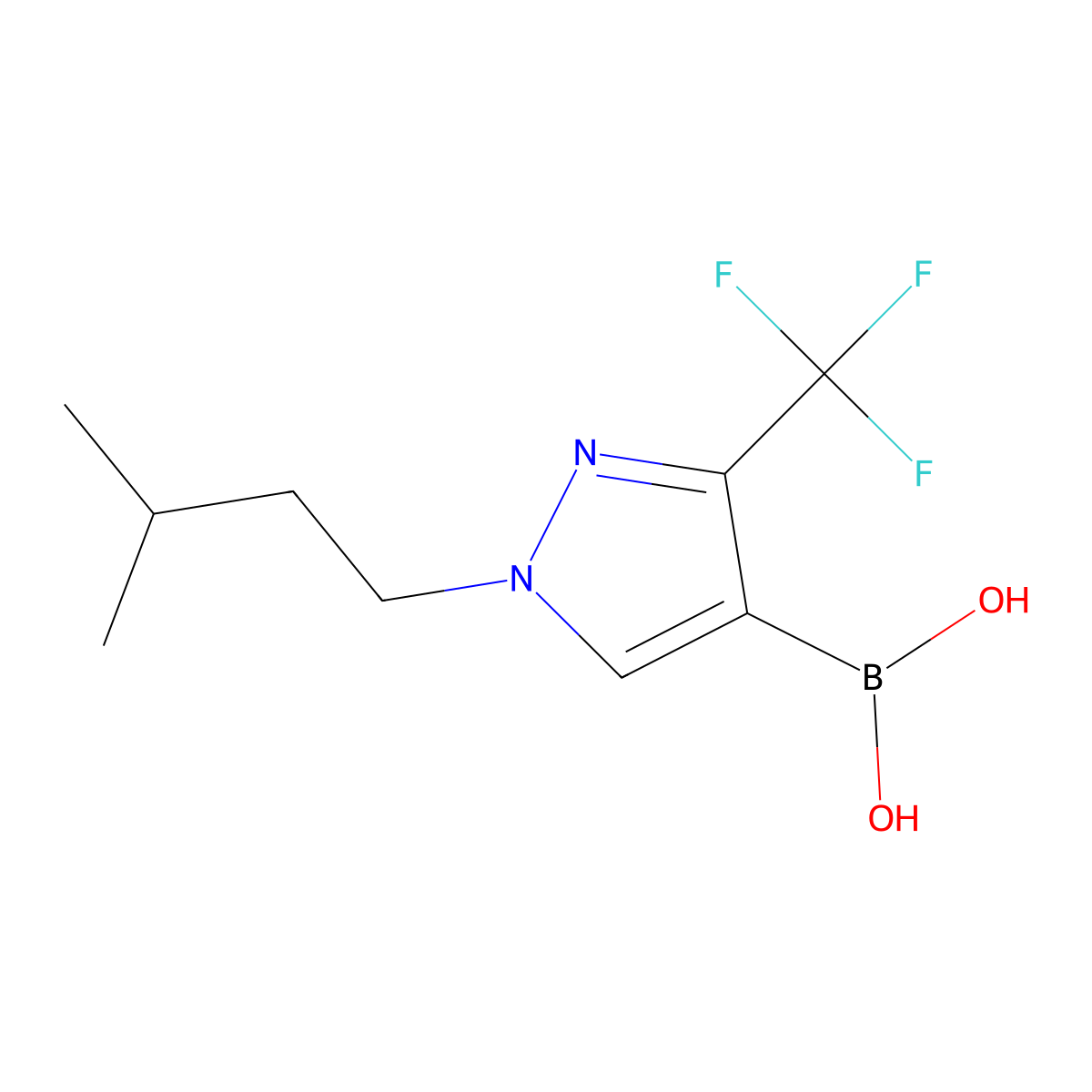 1-Isopentyl-3-(trifluoromethyl)pyrazole-4-boronic acid molecular structure, CAS 2377609-86-2