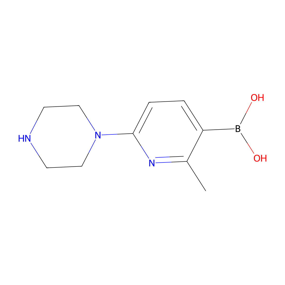 (2-Methyl-6-(piperazin-1-yl)pyridin-3-yl)boronic acid molecular structure, CAS 2377609-95-3
