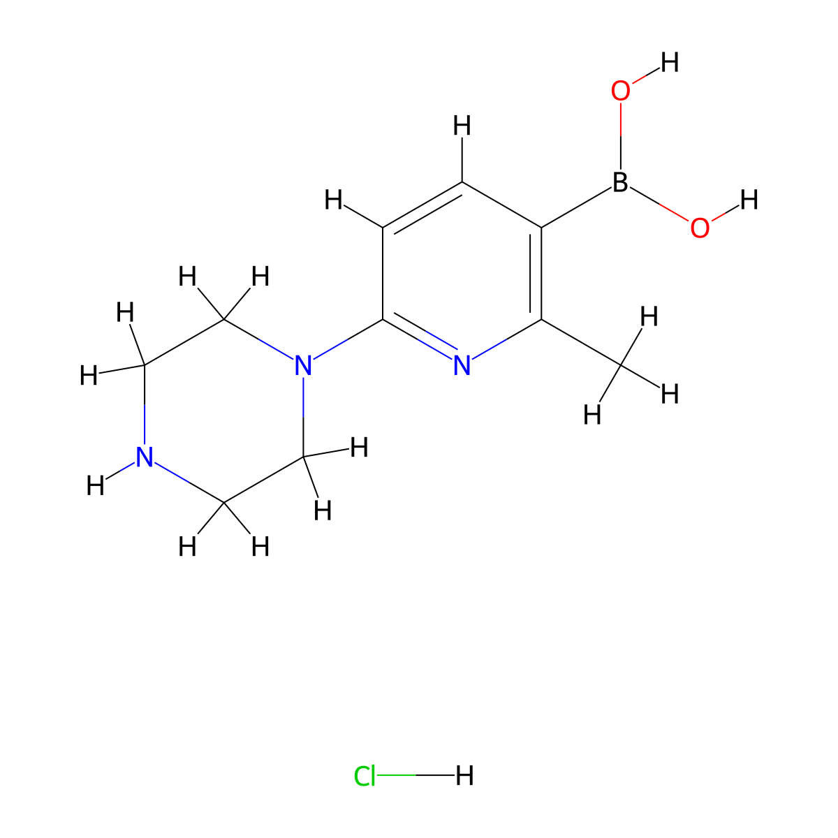 [2-MEthyl-6-(piperazin-1-yl)pyridin-3-yl]boronic acid hydrochloride molecular structure, CAS 2377609-96-4