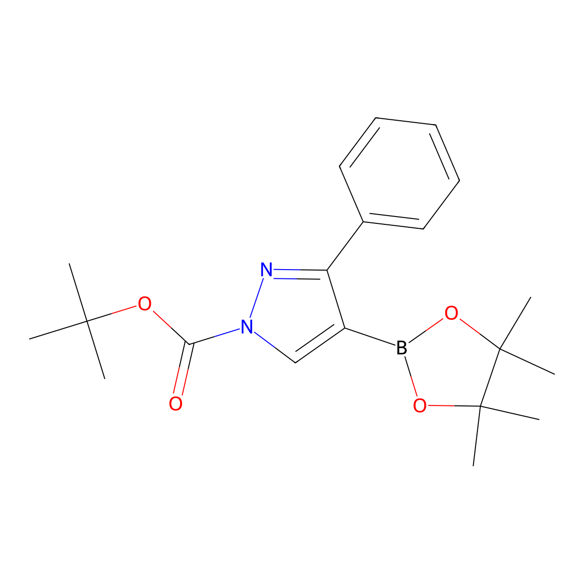 Tert-butyl 3-phenyl-4-(4,4,5,5-tetramethyl-1,3,2-dioxaborolan-2-YL)-pyrazole-1-carboxylate molecular structure, CAS 2377610-02-9