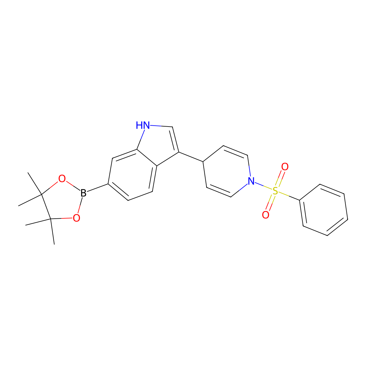 3-[1-(Benzenesulfonyl)-4H-pyridin-4-yl]-6-(tetramethyl-1,3,2-dioxaborolan-2-yl)-1H-indole molecular structure, CAS 2377610-27-8