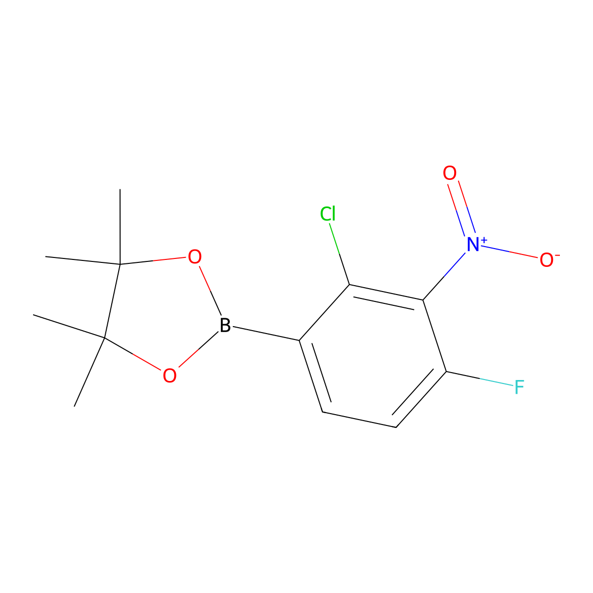 2-(2-Chloro-4-fluoro-3-nitrophenyl)-4,4,5,5-tetramethyl-1,3,2-dioxaborolane molecular structure, CAS 2377610-30-3