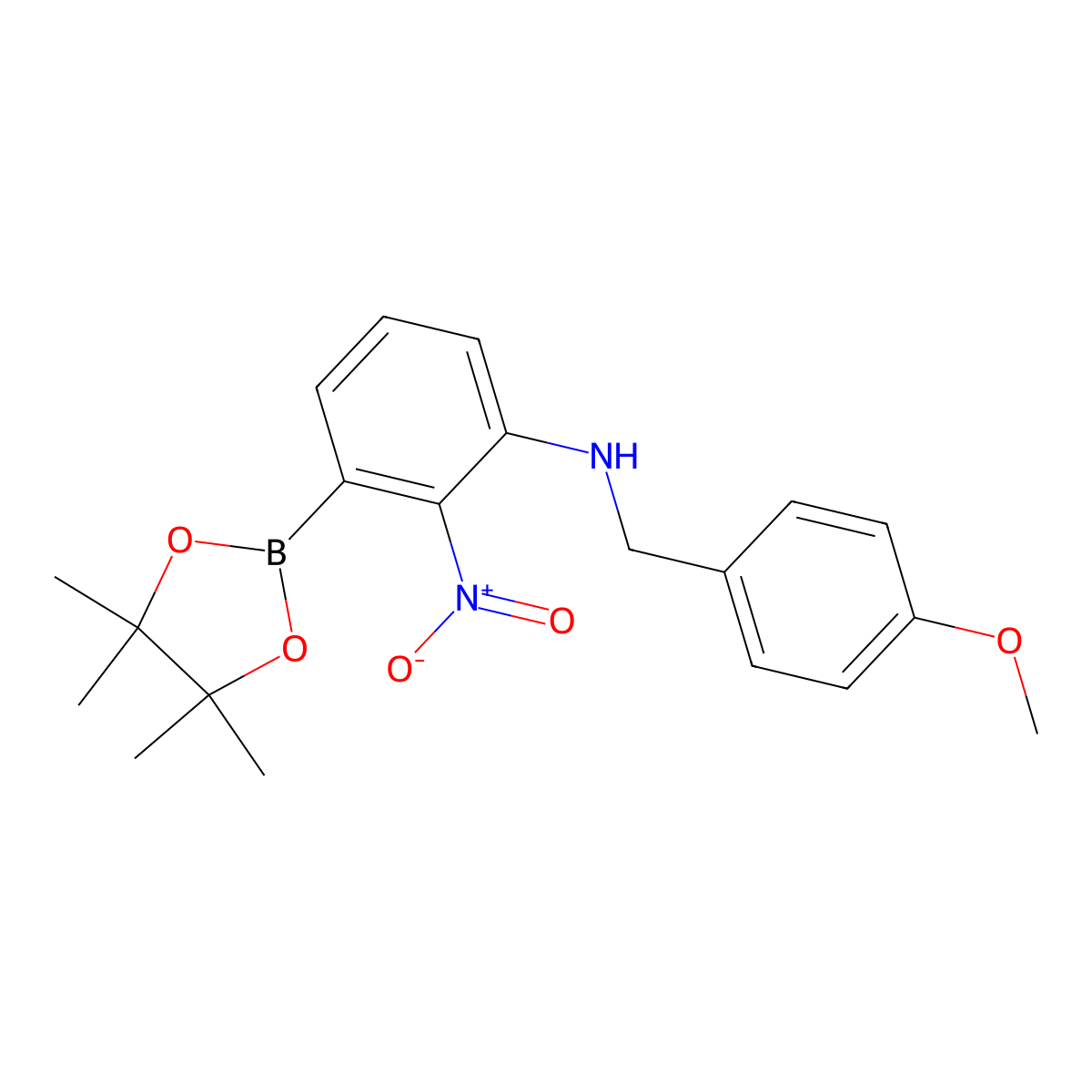 N-[(4-Methoxyphenyl)methyl]-2-nitro-3-(tetramethyl-1,3,2-dioxaborolan-2-yl)aniline molecular structure, CAS 2377610-36-9