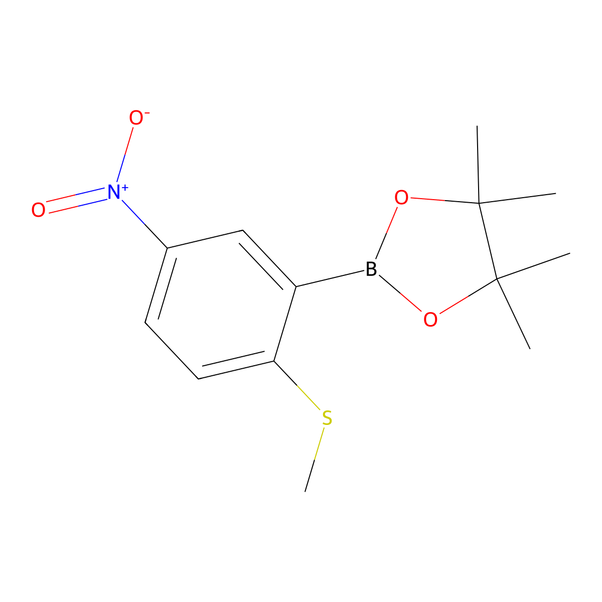 2-Methylthio-5-nitrophenylboronic acid pinacol ester molecular structure, CAS 2377610-39-2