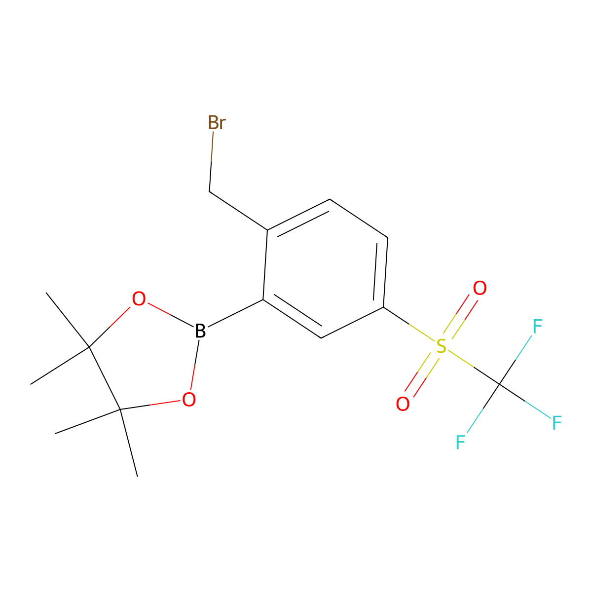 2-Bromomethyl-5-(trifluoromethanesulfonyl)phenylboronic acid pinacol ester molecular structure, CAS 2377610-42-7