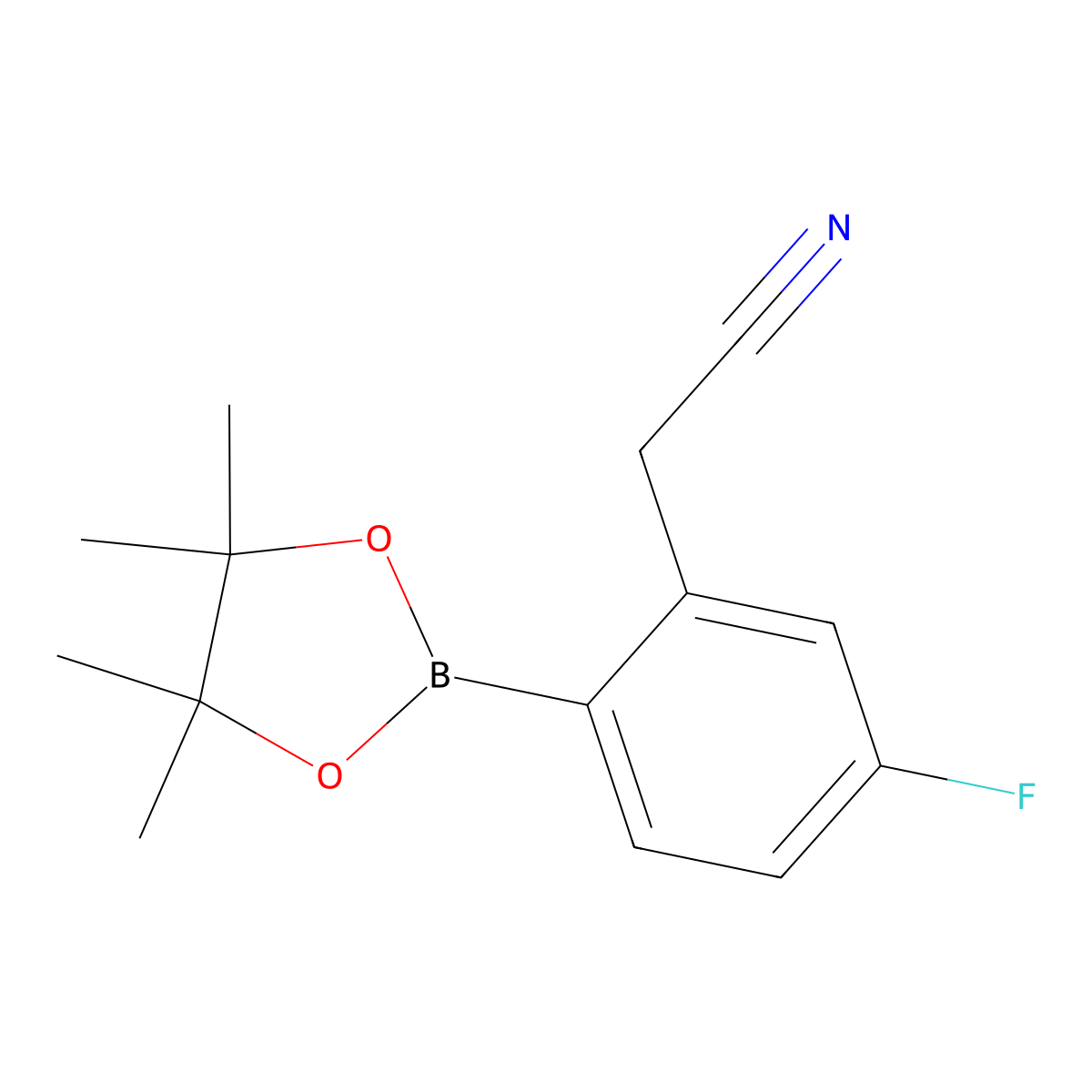 2-(5-Fluoro-2-(4,4,5,5-tetramethyl-1,3,2-dioxaborolan-2-yl)phenyl)acetonitrile molecular structure, CAS 2377610-43-8
