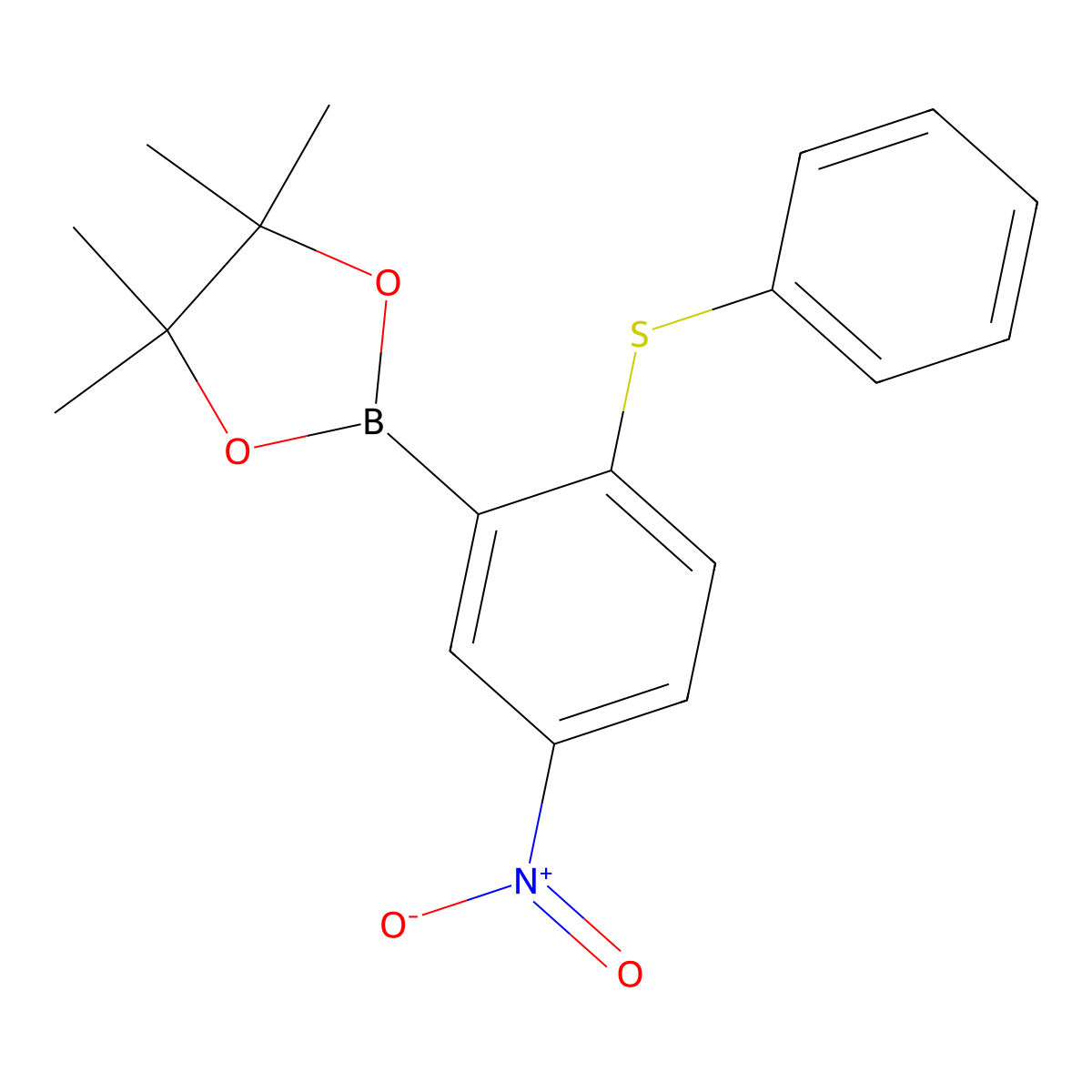 4,4,5,5-Tetramethyl-2-(5-nitro-2-(phenylthio)phenyl)-1,3,2-dioxaborolane molecular structure, CAS 2377610-49-4