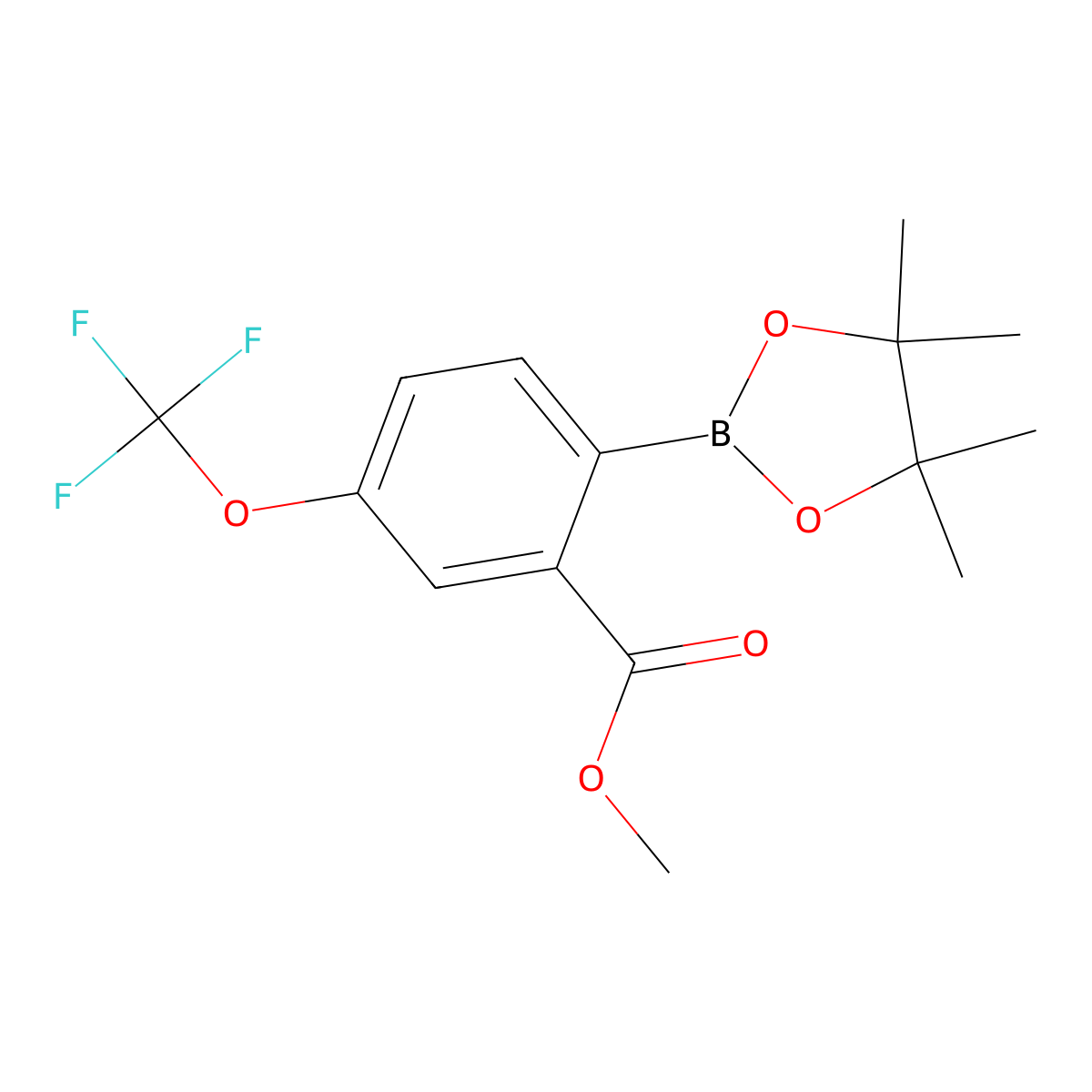 Methyl 2-(tetramethyl-1,3,2-dioxaborolan-2-yl)-5-(trifluoromethoxy)benzoate molecular structure, CAS 2377610-53-0