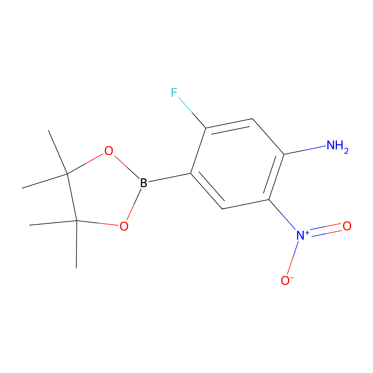 5-Fluoro-2-nitro-4-(tetramethyl-1,3,2-dioxaborolan-2-yl)aniline molecular structure, CAS 2377610-57-4