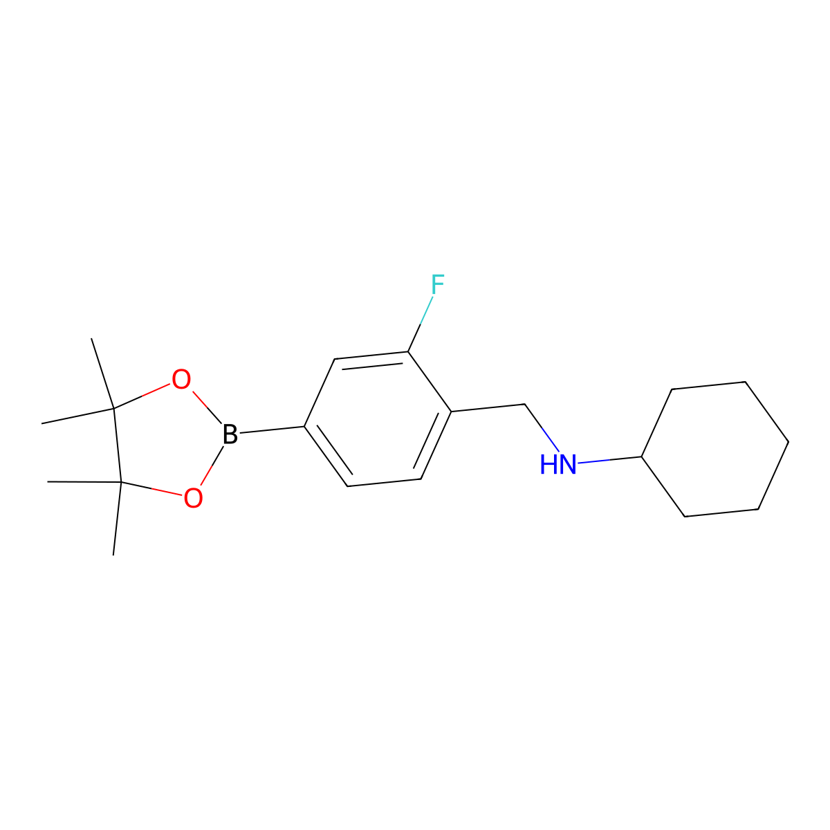 4-(Cyclohexylaminomethyl)-3-fluorophenylboronic acid pinacol ester molecular structure, CAS 2377610-79-0