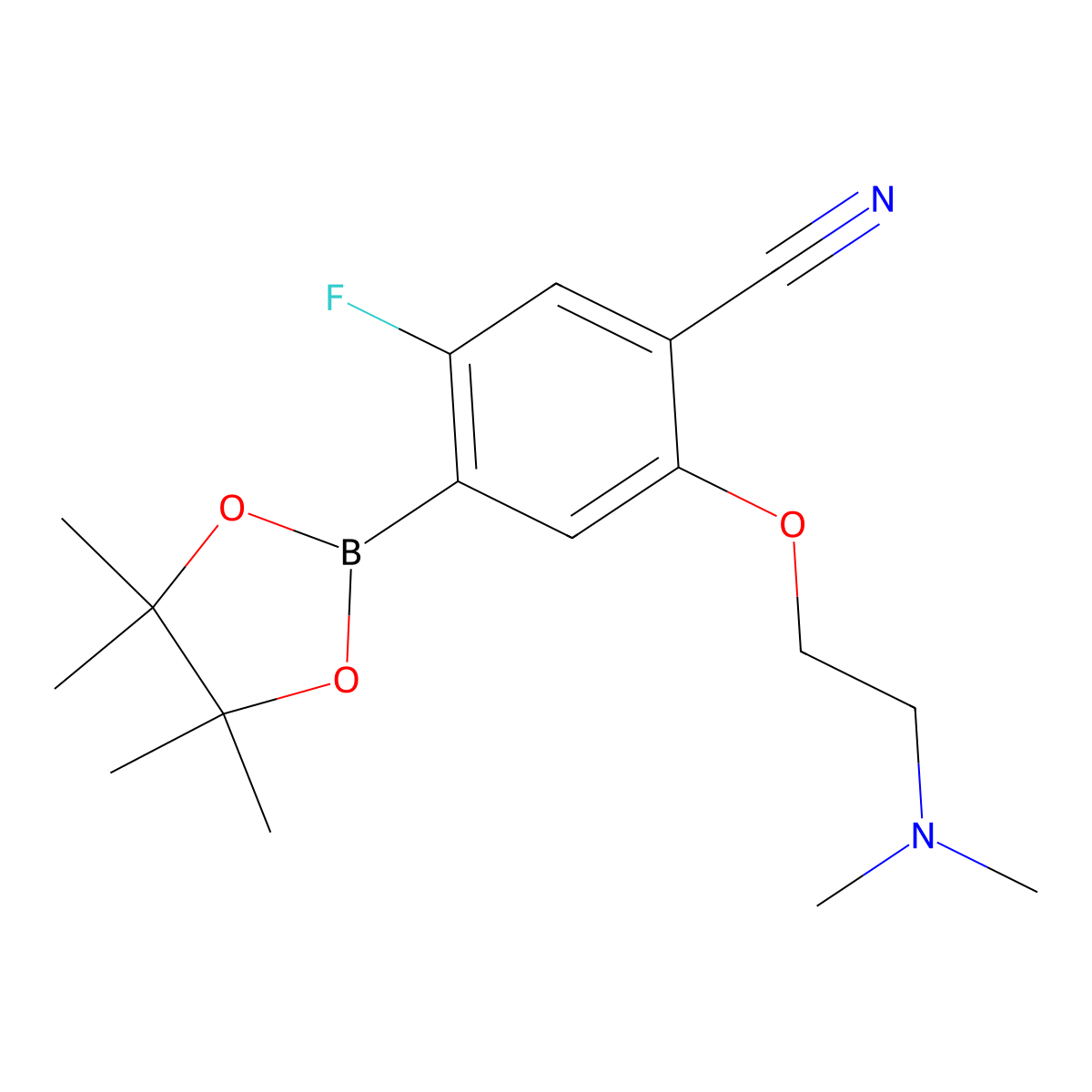 2-[2-(Dimethylamino)ethoxy]-5-fluoro-4-(tetramethyl-1,3,2-dioxaborolan-2-YL)benzonitrile molecular structure, CAS 2377610-85-8