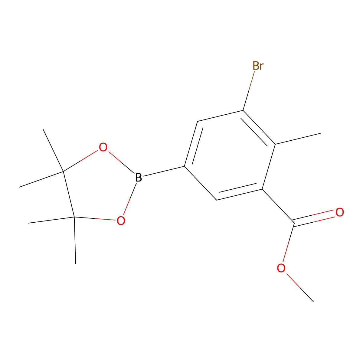 Methyl 3-bromo-2-methyl-5-(4,4,5,5-tetramethyl-1,3,2-dioxaborolan-2-yl)benzoate molecular structure, CAS 2377610-87-0