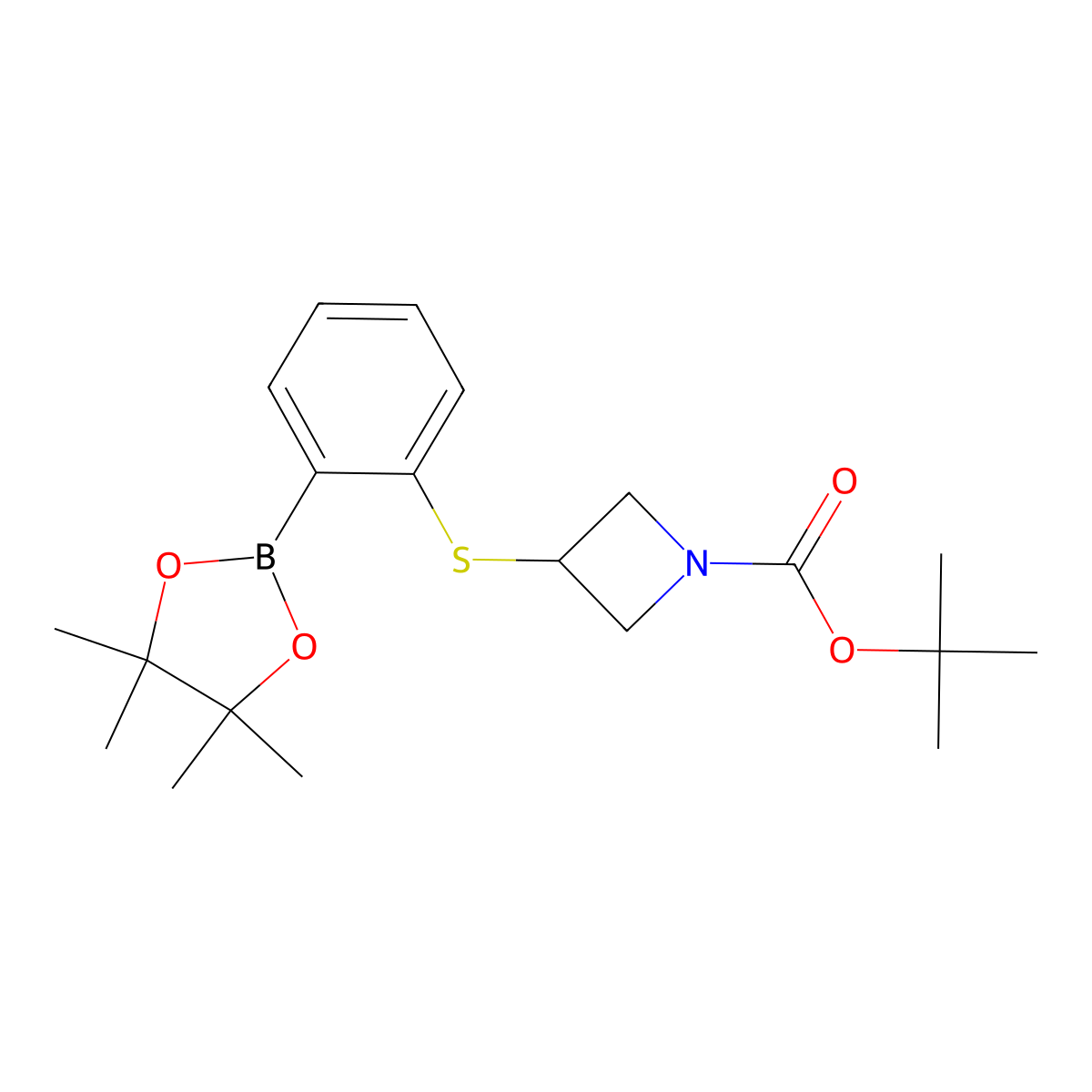 tert-Butyl 3-((2-(4,4,5,5-tetramethyl-1,3,2-dioxaborolan-2-yl)phenyl)thio)azetidine-1-carboxylate molecular structure, CAS 2377610-91-6