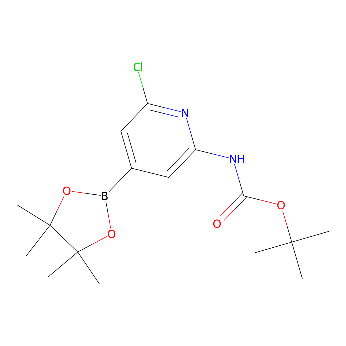 tert-Butyl N-[6-chloro-4-(tetramethyl-1,3,2-dioxaborolan-2-yl)pyridin-2-yl]carbamate molecular structure, CAS 2377610-98-3