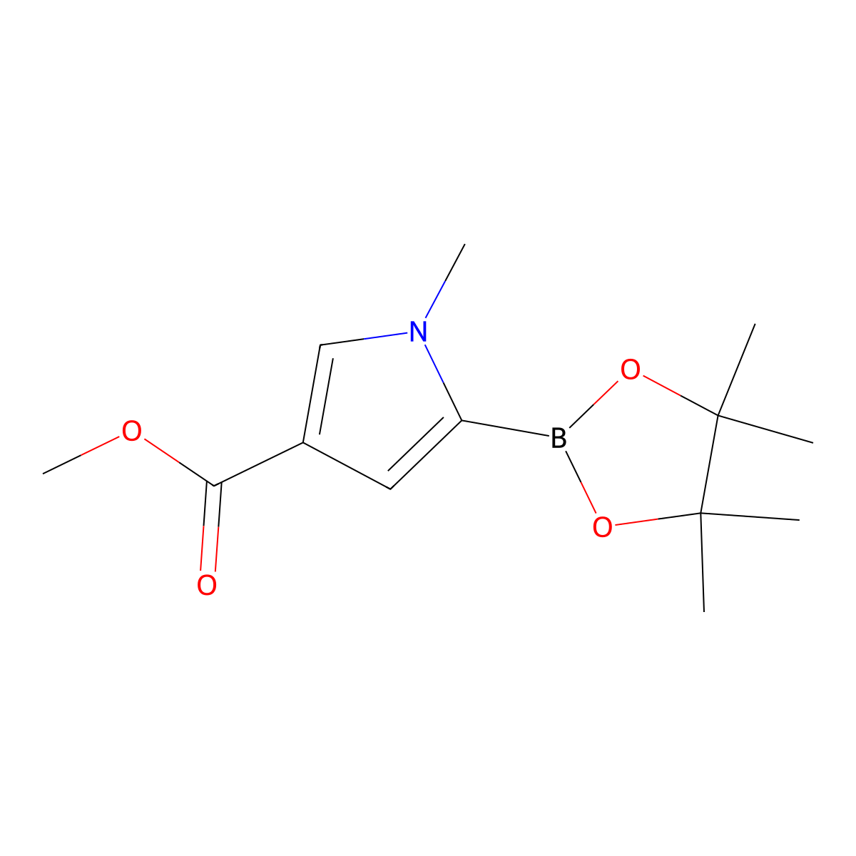 Methyl 1-methyl-5-(4,4,5,5-tetramethyl-1,3,2-dioxaborolan-2-yl)-1H-pyrrole-3-carboxylate molecular structure, CAS 2377610-99-4