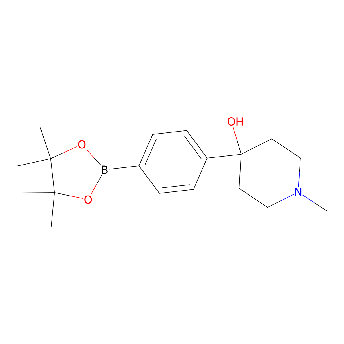 1-Methyl-4-(4-(4,4,5,5-tetramethyl-1,3,2-dioxaborolan-2-yl)phenyl)piperidin-4-ol molecular structure, CAS 2377611-22-6