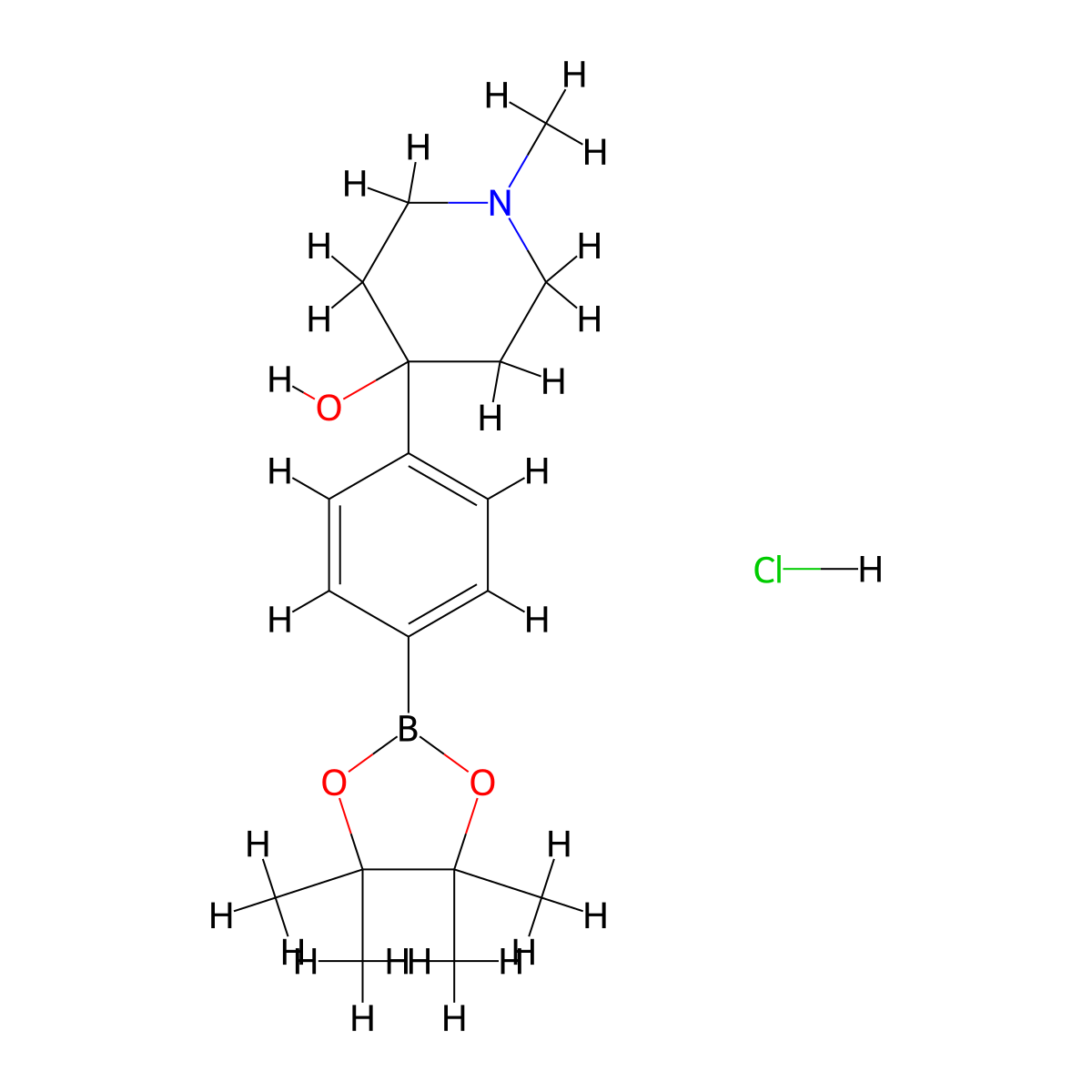 4-(1-Methyl-4-hydroxypiperidin-4-yl)phenylboronic acid pinacol ester, HCl molecular structure, CAS 2377611-23-7