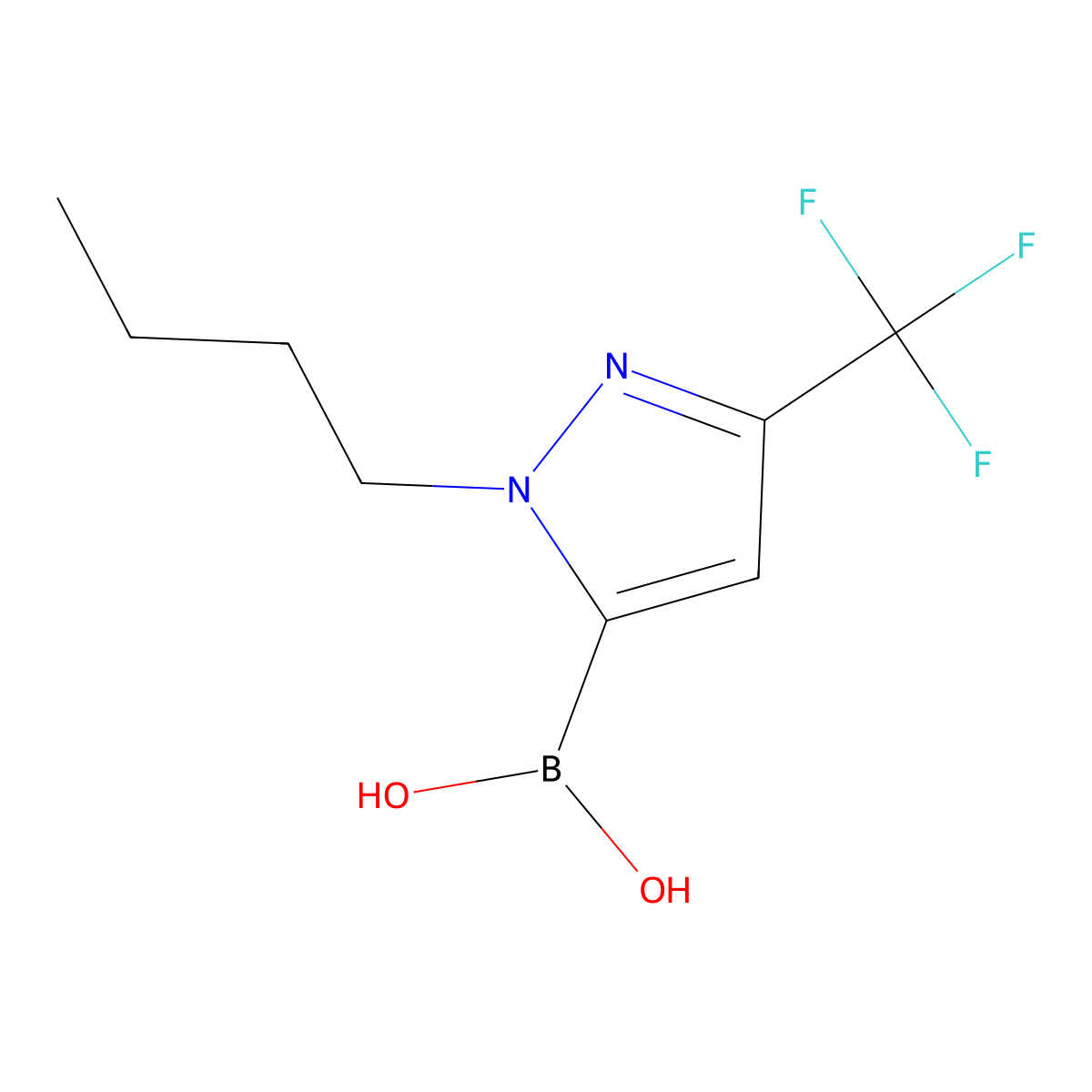 1-Butyl-3-(trifluoromethyl)pyrazole-5-boronic acid molecular structure, CAS 2377611-39-5