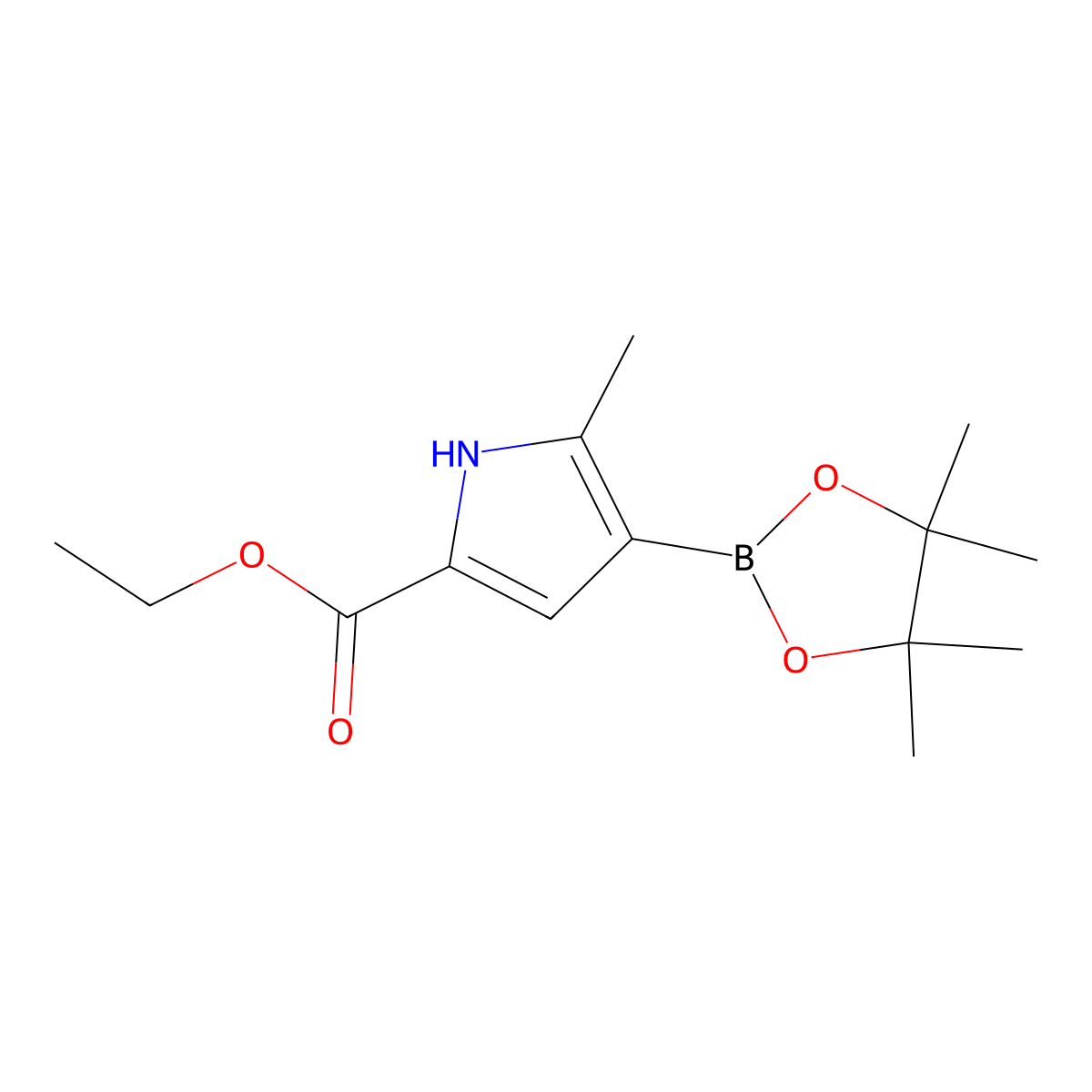 Ethyl 5-methyl-4-(4,4,5,5-tetramethyl-1,3,2-dioxaborolan-2-yl)-1H-pyrrole-2-carboxylate molecular structure, CAS 2377611-49-7