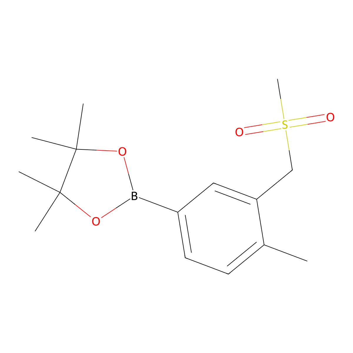 4,4,5,5-Tetramethyl-2-(4-methyl-3-((methylsulfonyl)methyl)phenyl)-1,3,2-dioxaborolane molecular structure, CAS 2377611-56-6