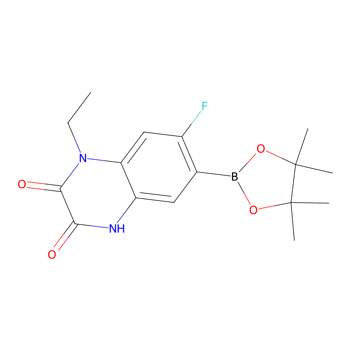 1-Ethyl-7-fluoro-6-(tetramethyl-1,3,2-dioxaborolan-2-yl)-4H-quinoxaline-2,3-dione molecular structure, CAS 2377611-66-8