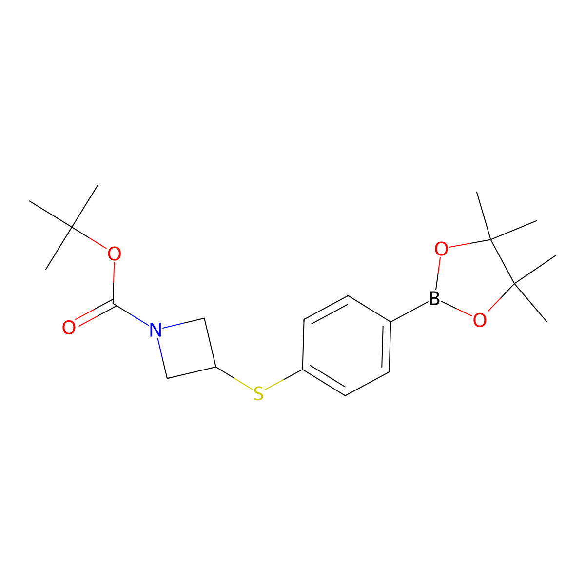 4-[(N-BOC-Azetidin-3-yl)sulfanyl]phenylboronic acid, pinacol ester molecular structure, CAS 2377611-68-0