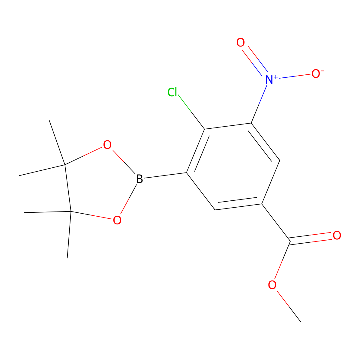 Methyl 4-chloro-3-nitro-5-(4,4,5,5-tetramethyl-1,3,2-dioxaborolan-2-yl)benzoate molecular structure, CAS 2377611-92-0