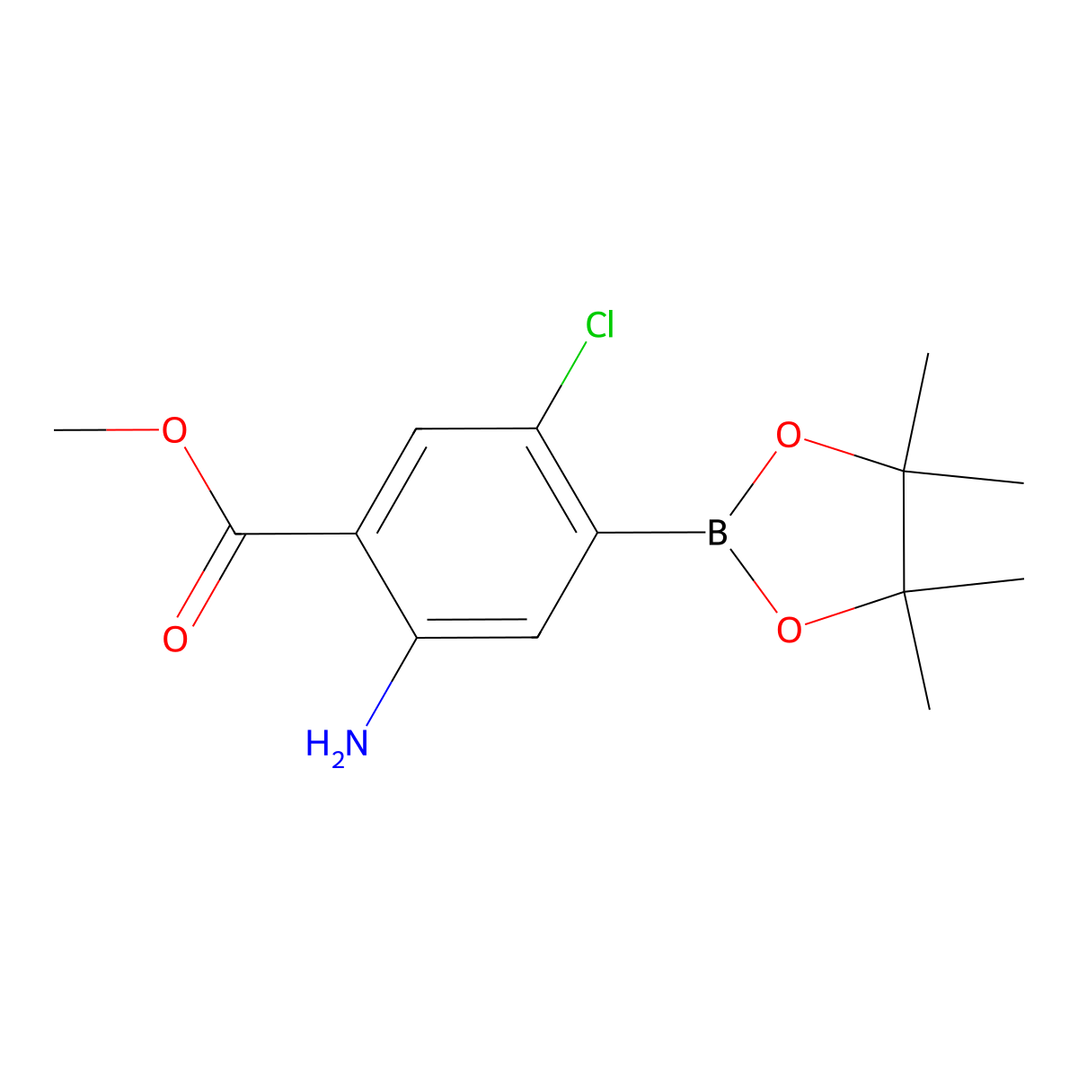 Methyl 2-amino-5-chloro-4-(tetramethyl-1,3,2-dioxaborolan-2-yl)benzoate molecular structure, CAS 2377611-97-5