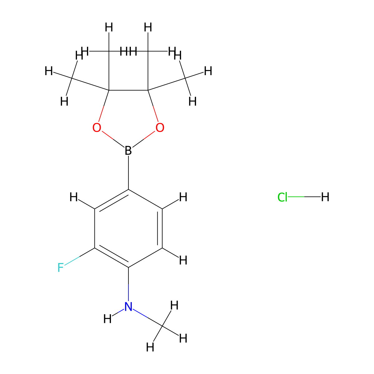 2-fluoro-N-methyl-4-(4,4,5,5-tetramethyl-1,3,2-dioxaborolan-2-yl)aniline hydrochloride molecular structure, CAS 2377611-98-6