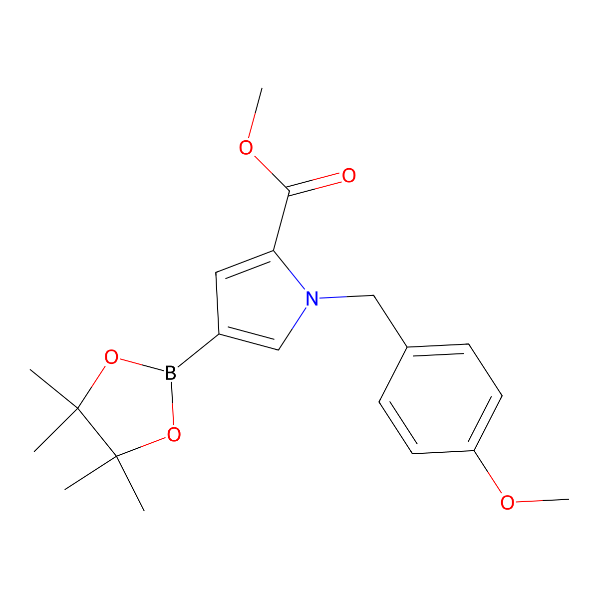 Methyl 1-(4-methoxybenzyl)-4-(4,4,5,5-tetramethyl-1,3,2-dioxaborolan-2-yl)-1H-pyrrole-2-carboxylate molecular structure, CAS 2377612-02-5